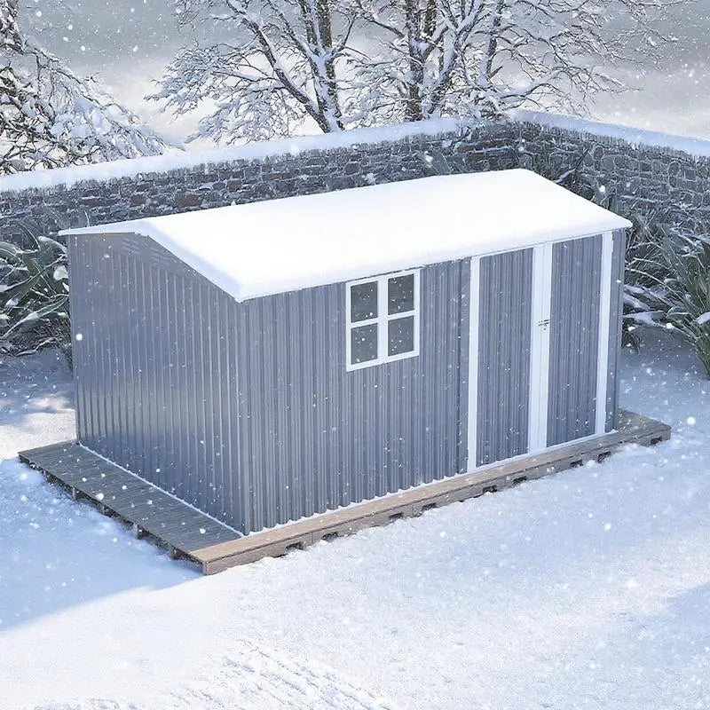 XL Heavy-Duty Steel Storage Shed 8x12 Ft with Window, Hinged Gray Doors & 4 Vents for Backyard, Garden, Patio, Durable &