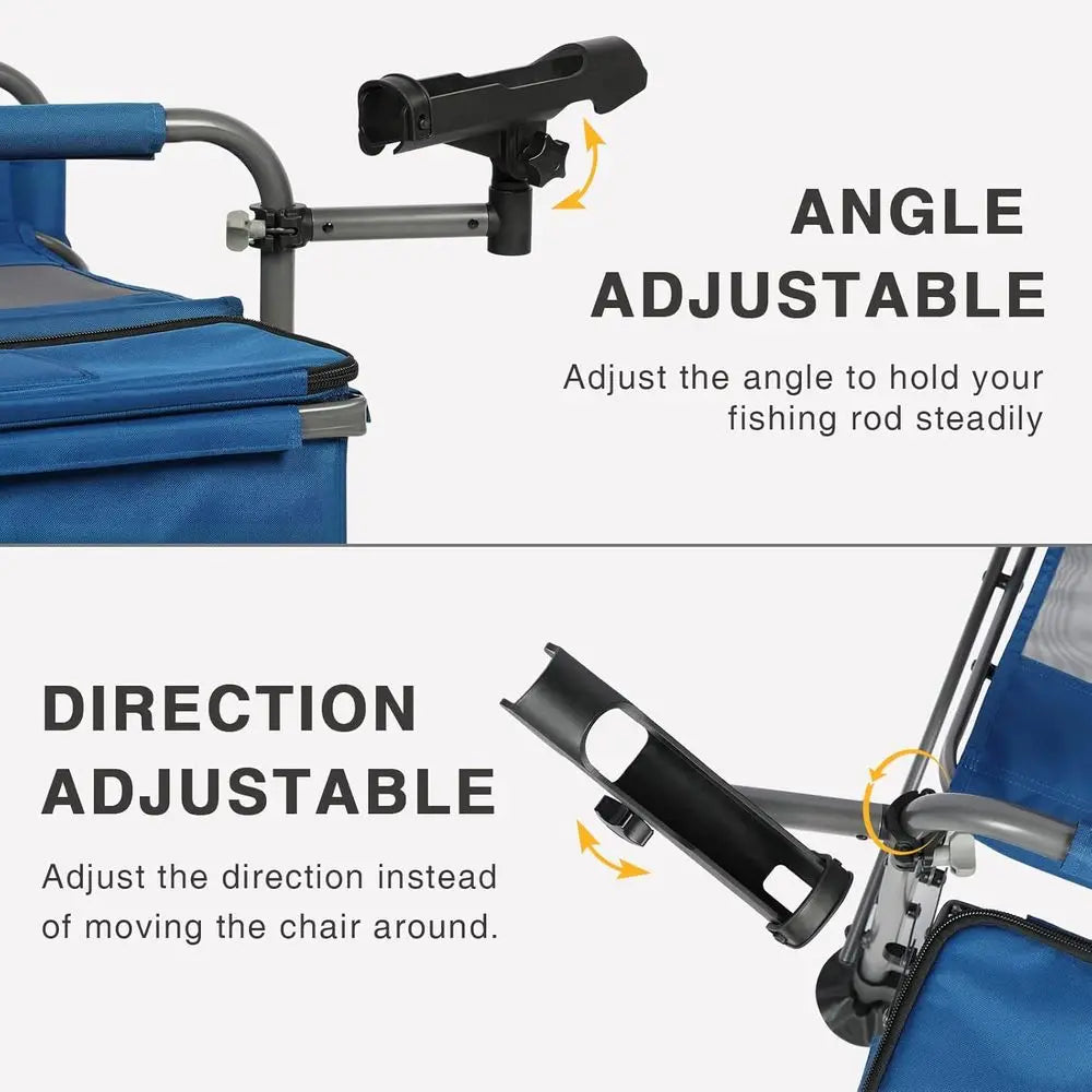 Portable All-Terrain Fishing Chair with Rod Holder, Cooler, Adjustable Feet, Mesh Back, and Shoulder Strap 350LBS