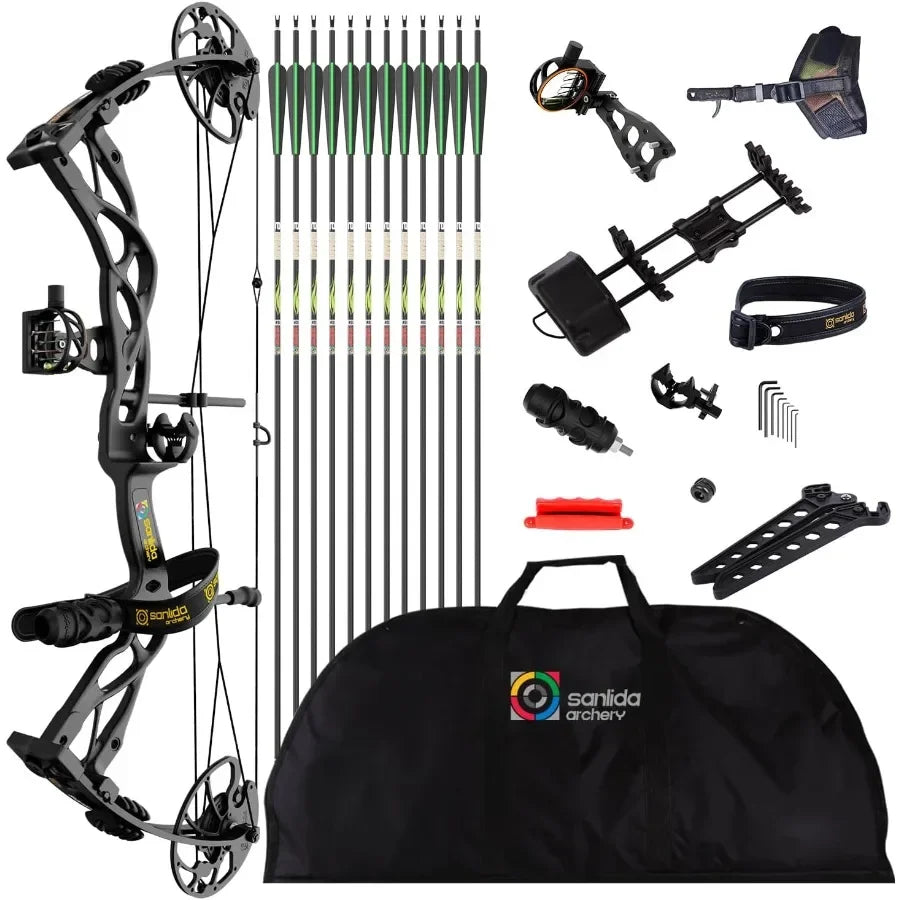 Sanlida Dragon X9 Ready to Hunt Compound Bow Package for Adults Archery Compound Bow and Arrow Set 0-70 Lbs Draw Weight No Bow