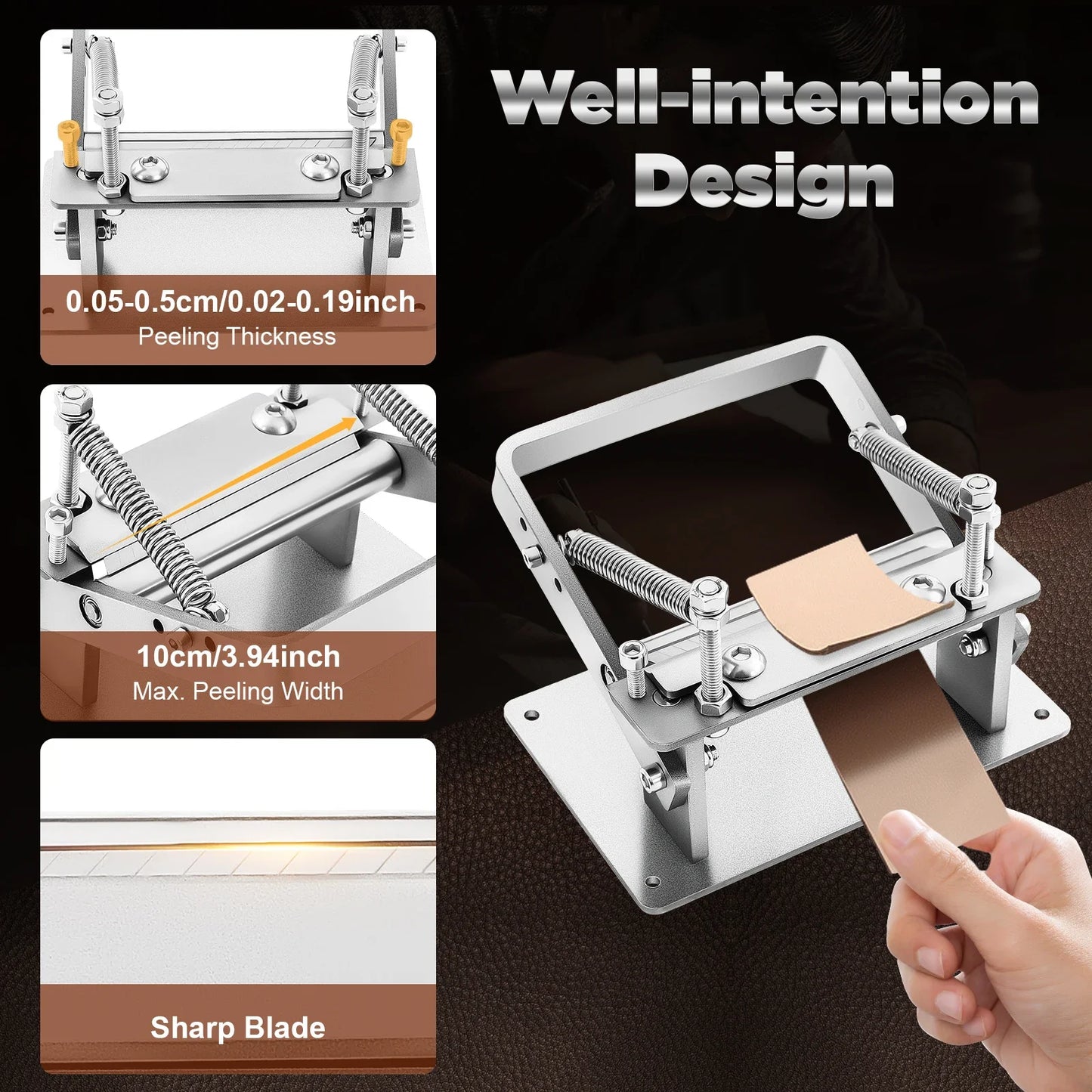 Manual Peeling Machine Leather Tools 304 Stainless Steel Sandblasted Surface Corrosion Rust Wear Resistant for Leather Craft