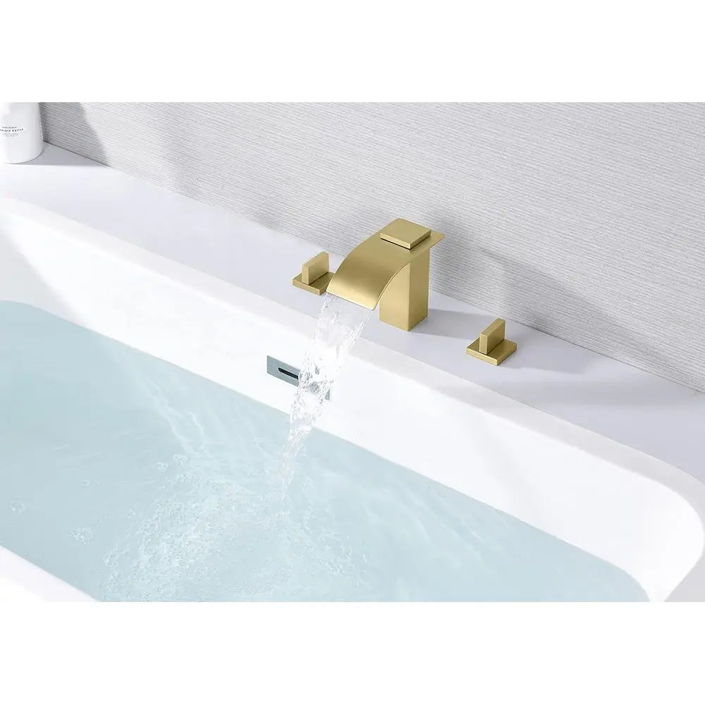 Handle Roman Tub Faucet 3 Hole Waterfall Bathtub Faucet Brushed Gold with Valve