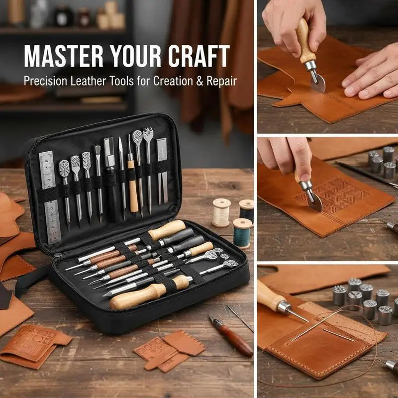 Leather Crafting Supplies Set 38 PCS For DIY Projects Hobby Crafting Professional Repair, Canvas Storage Bag Included Manual