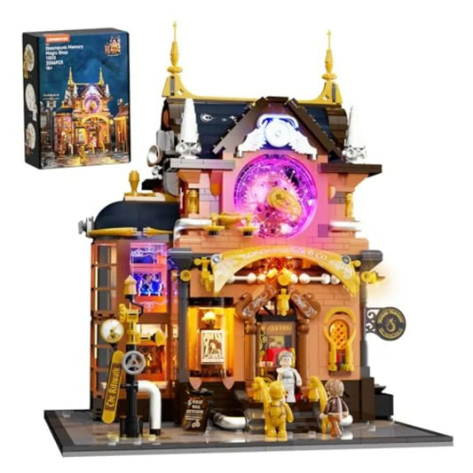 Steampunk Memory Magic Shop Lighting Building Bricks Set 2056 Pcs Modular Display Kit for Adults and Steampunk Lovers in Bronze