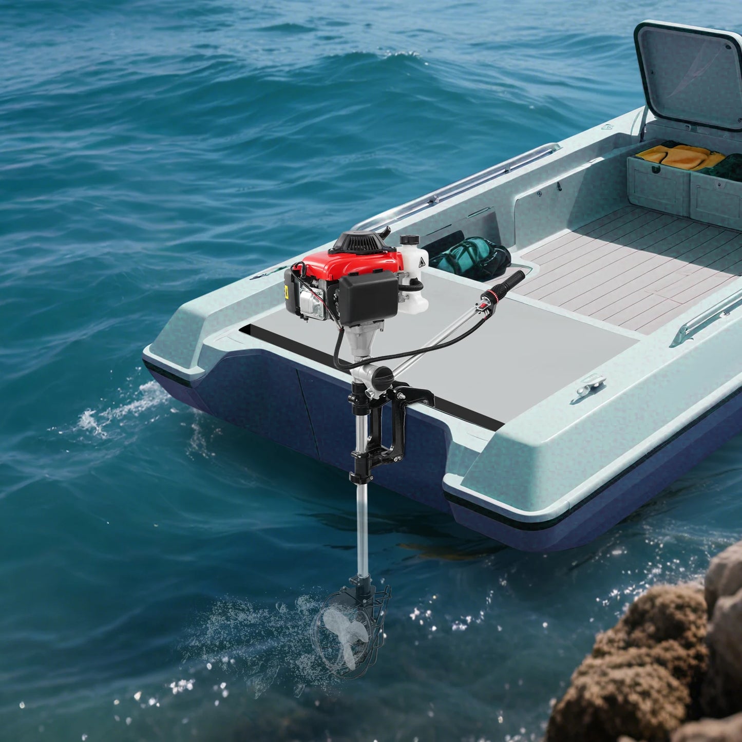 4.0HP 4-Stroke Outboard Motor, 53.2cc Gasoline Engine with Propeller Protective Cover & Air Cooled for Inflatable Boat Fishing