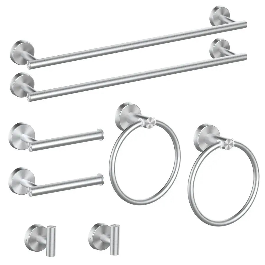 8 Piece Brushed Nickel Bathroom Hardware Set, 24inch Bathroom Towel barTowel RingToilet Paper Holder Robe Towel Hook, SUS304 Sta