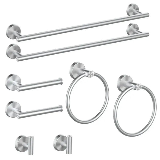 8 Piece Brushed Nickel Bathroom Hardware Set, 24inch Bathroom Towel barTowel RingToilet Paper Holder Robe Towel Hook, SUS304 Sta