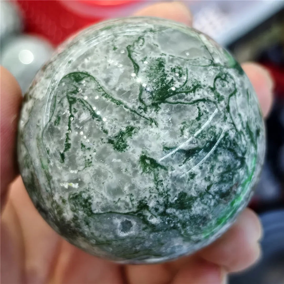 Natural Moss Agate Ball Reiki Tree Crystal Sphere Home Office Collections Aesthetic Decorative Minerals Modern Stones 2025