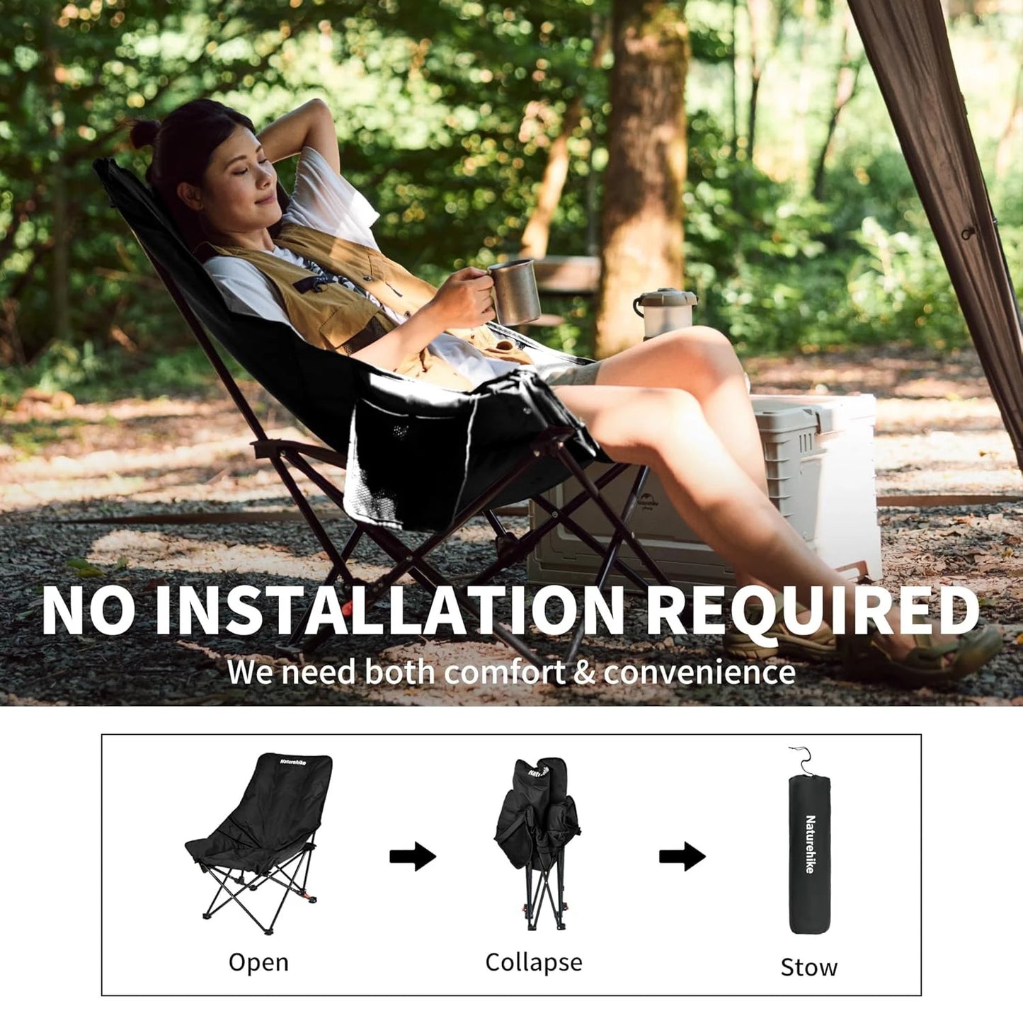 Naturehike Sea Star Recliner Outdoor Folding High Back Moon Chair 2-Position Adjustable Portable Camping Chair for Relaxing Foldable Leisure Travel Furniture Picnic