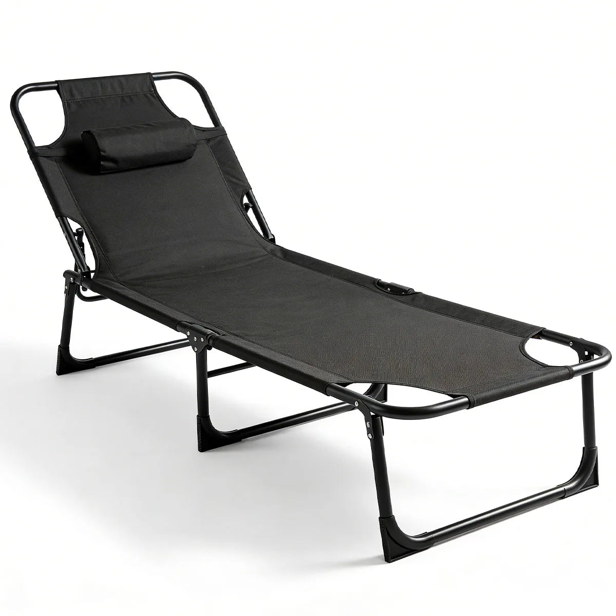Adjustable Folding Camping Lounge Chair with Removable Soft Cushion, 3 Position Reclining Portable Beach Tanning Chair, Heavy Duty 330 LBS Fold Up Outdoor Chaise Lounge for Pool Patio Office Napping Indoor & Backyard