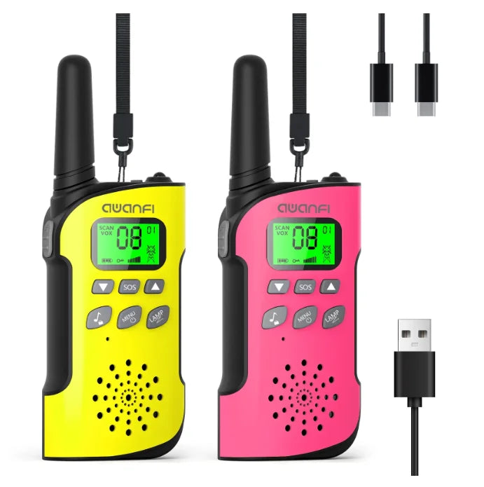 AWANFI Kids Walkie Talkies Rechargeable  2/3/4 Packs Long Range FRS, 22 Channels, VOX, 1000mAh Li-ion Battery for Camping Hiking