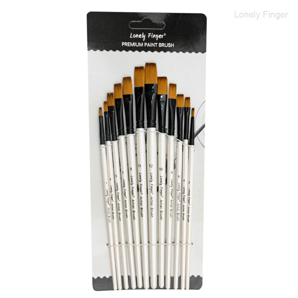 Premium 12-Piece Artist Paint Brush Set - Ultra-Durable Nylon Bristles for Acrylic, Watercolor, Oil & Body Painting
