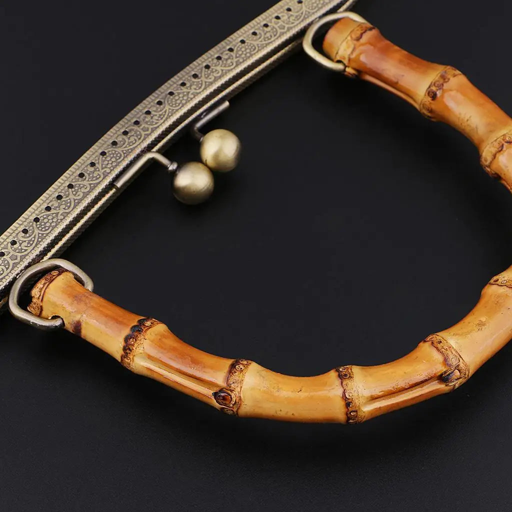 DIY Handbag Purse Bamboo Handle Metal Frame Kiss Lock Bag Accessories Handbag Frame for Sewing Craft Making