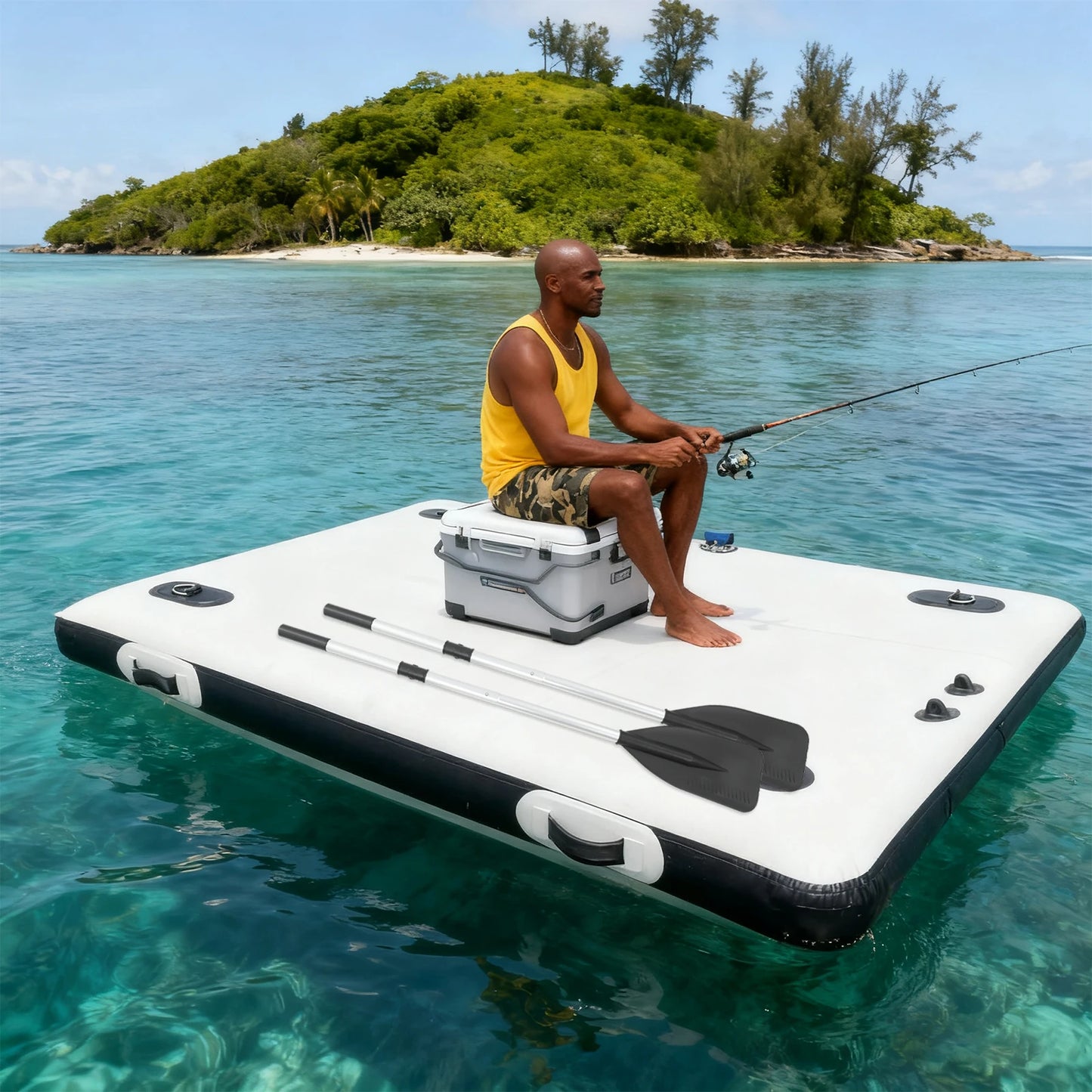 Fishing Boat for Sale, Inflatable Boat, Inflatable Floating Platform for Lake/Swimming Pool, Portable Inflatable Fishing Boat, PVC, Stainless Steel, Nylon Angling Boat, 400kg Max. Load-bearing Capacity for Leisure Craft, Phot