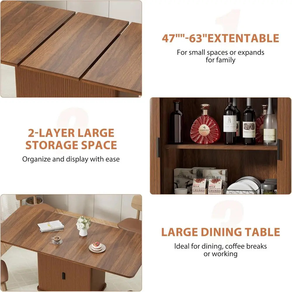 Modern Expandable Dining Table, 4-6 Seater, 47-63 Adjustable Kitchen Table with Storage