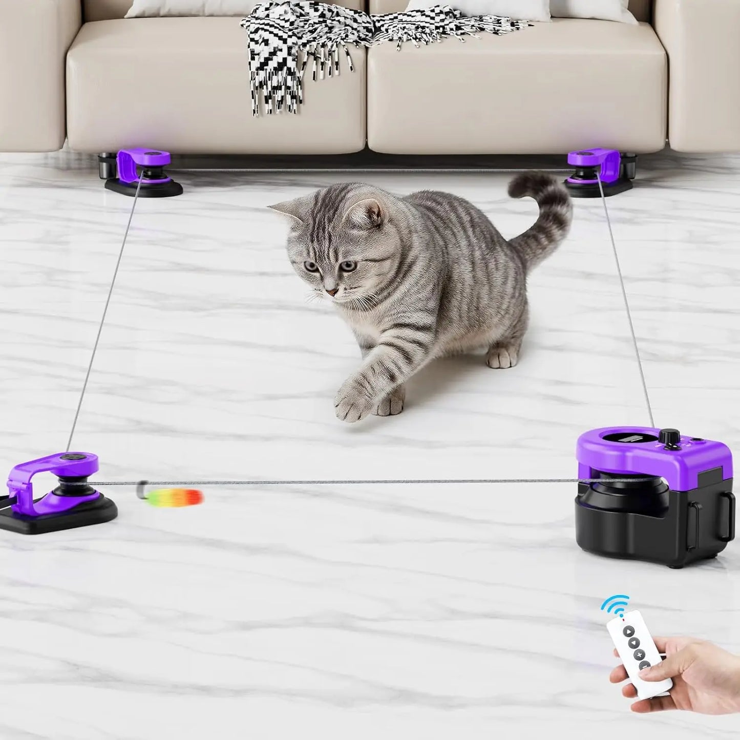 Interactive Cat Treadmill Toy, Auto/Remote Control Mouse Chaser for Indoor Cats & Small Dogs, Purple