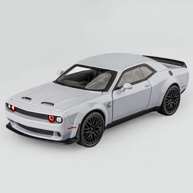 1/32 Dodge Challenger Hellcat Model Car, Zinc Alloy Pull Back Toy car with Sound and Light for Kids Boy Girl Gift
