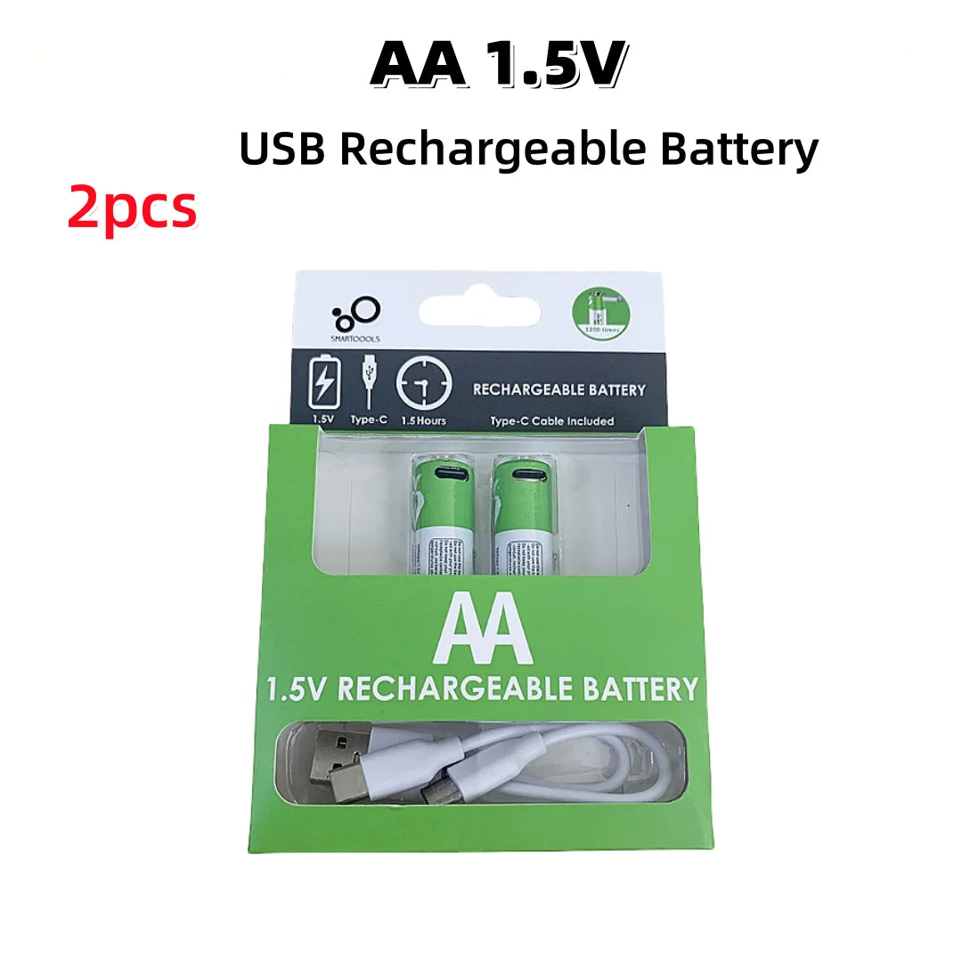 Fast Charge USB AAA/AA/9V/C2/D1 Rechargeable Li-ion Batteries AAA Battery 550mWH / AA Battery 2600mWH /D size With Type C Cable