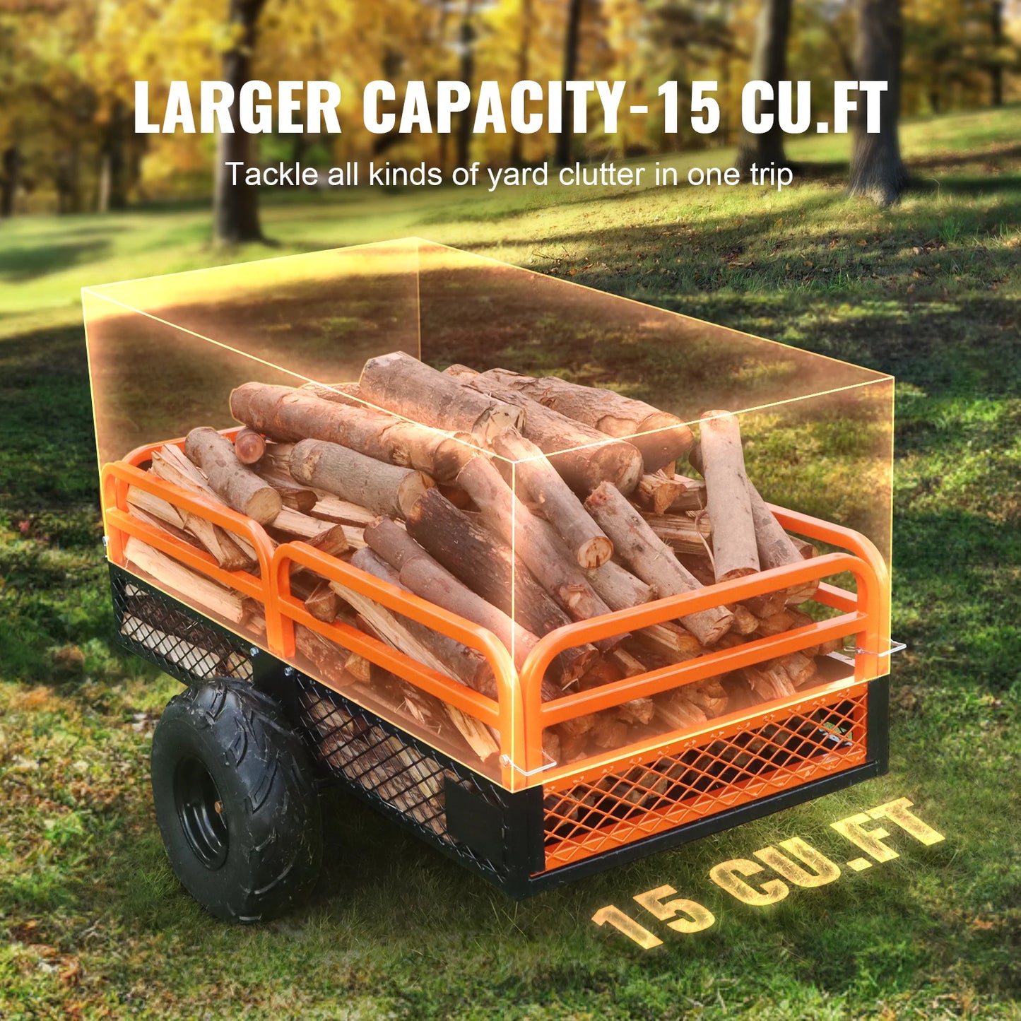 SucceBuy Heavy Duty Steel ATV Dump Trailer Tow Behind Dump Cart Garden Trailer Removable Sides and Tires for Mowers Tractors