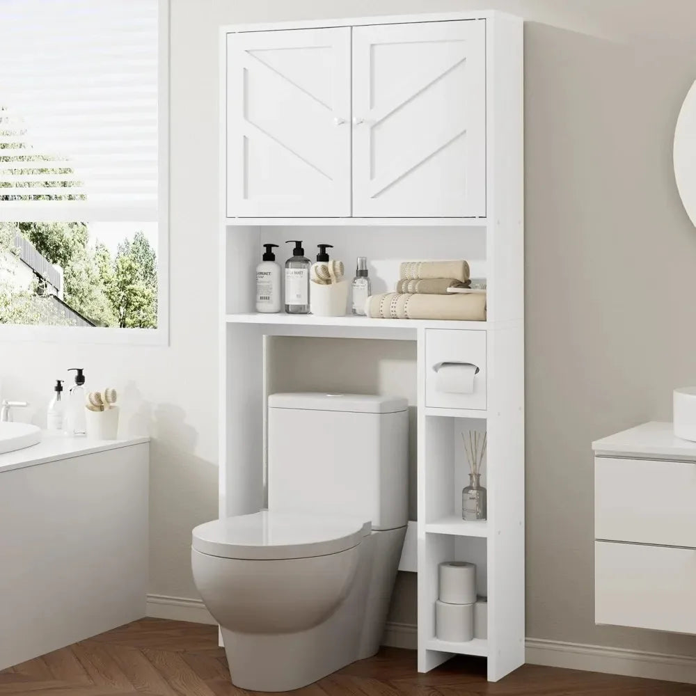 Bathroom Storage Cabinet Over Toilet with Toilet Paper Holder Stand, Freestanding Bathroom Storage Organizer Cabinet Space Saver