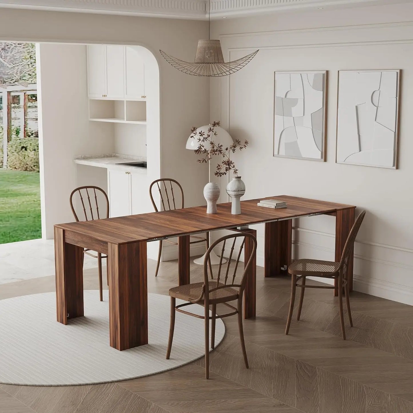 Extendable Dining Table, Transformer Folding Console Table for 10-12 People, Space Saving Dining Room Table for Apartments & Hom