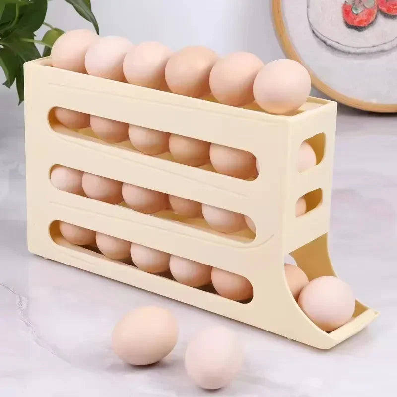 Refrigerator egg storage box, 4 layers, automatic rolling egg rack, kitchen refrigerator egg dispenser, refrigerator storage box