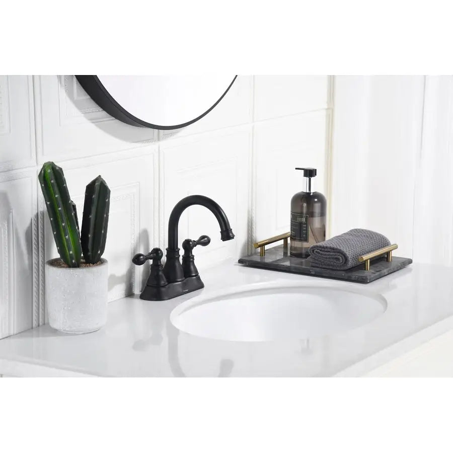 Handle Bathroom Sink Faucet Matte Black 3 Hole with Overflow Pop up Drain, 360 Swivel Spout, Centerset Lavatory Faucet, F4501MT