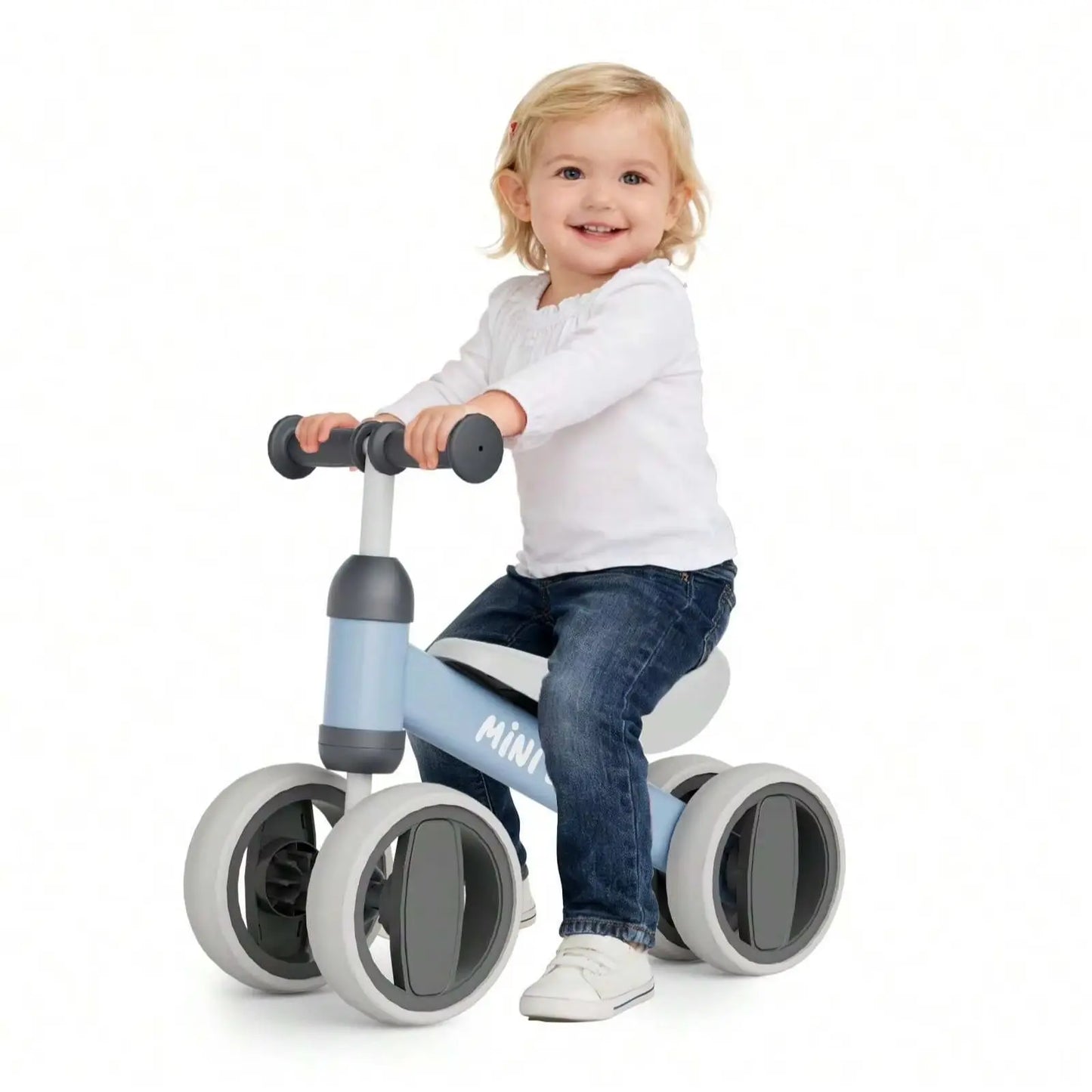 Toddler Balance Bike 10-24 Months | 4-Wheel No-Pedal Ride On Toy with 135° Steering,Anti-Rollover, Lightweight 3.3lbs, Silent Wheels for Baby Boys Girls