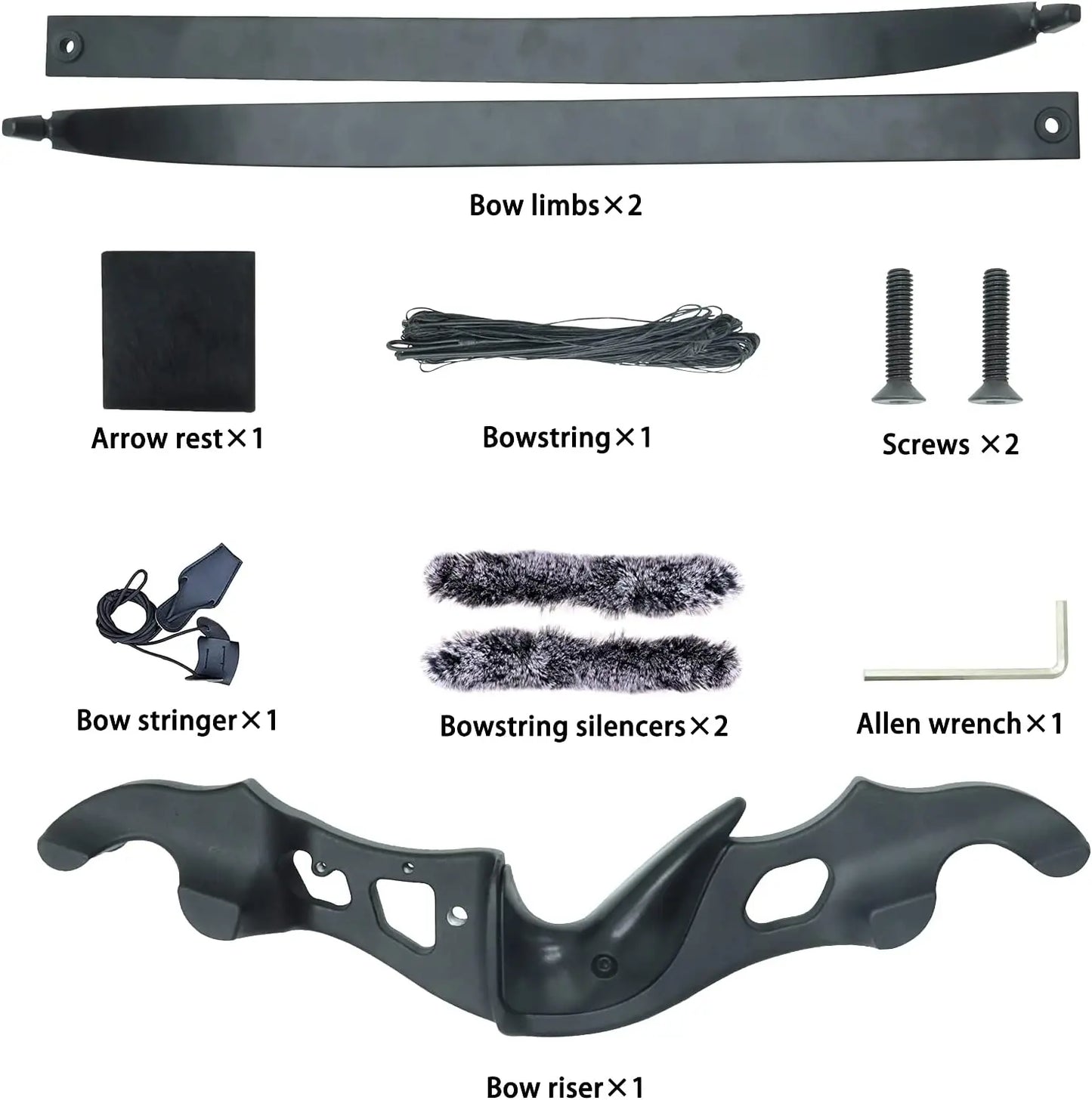 60" Adult Recurve Bow 25-50lbs Black Hunter Aluminium Riser Right Hand Archery Set Hunting Target Shooting Equipment
