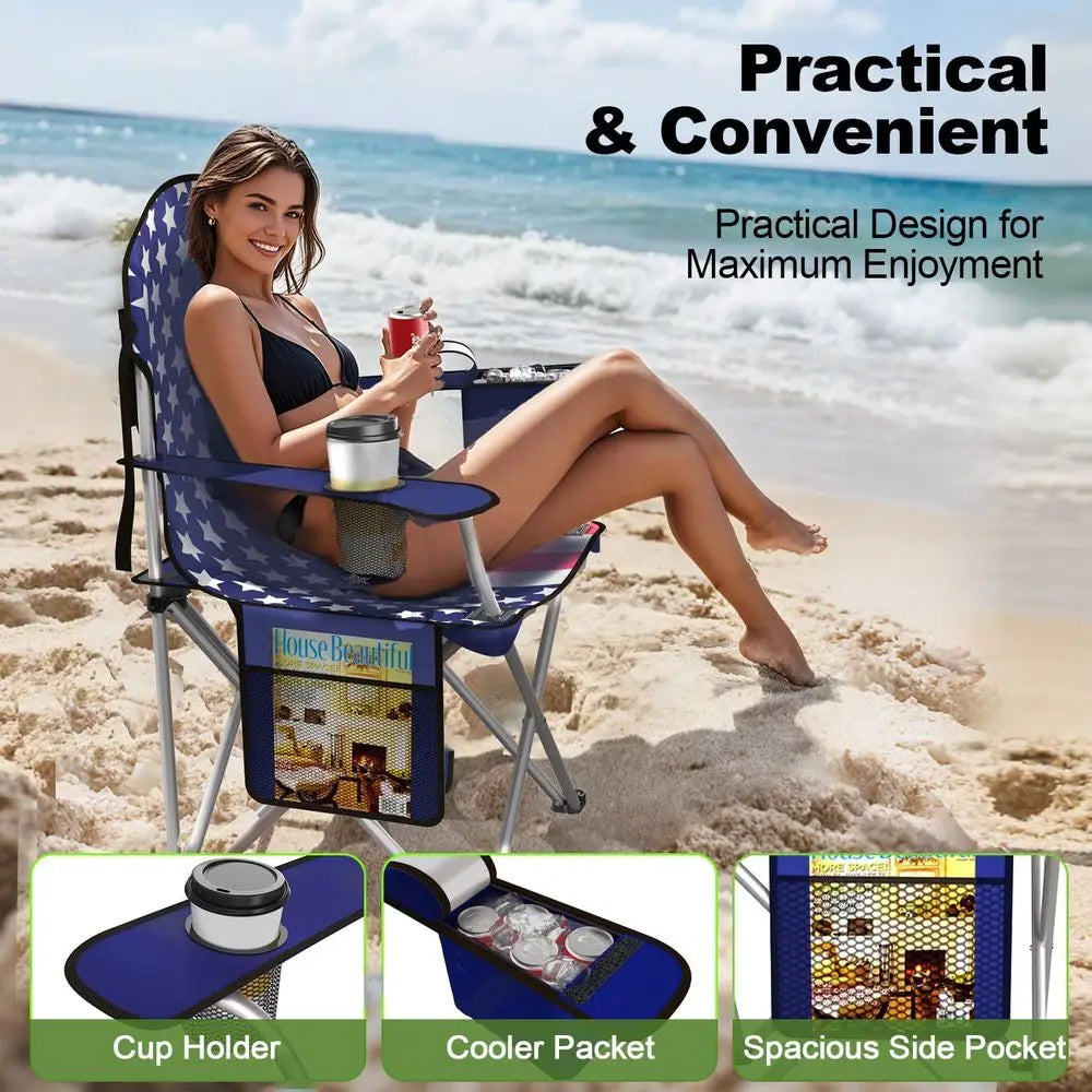 olding Camping Chairs Durable 600D rd, Portable Outdoor Chair with Cooler Pouch, Cup Holder & Storage ket or Camping, Beach, ish