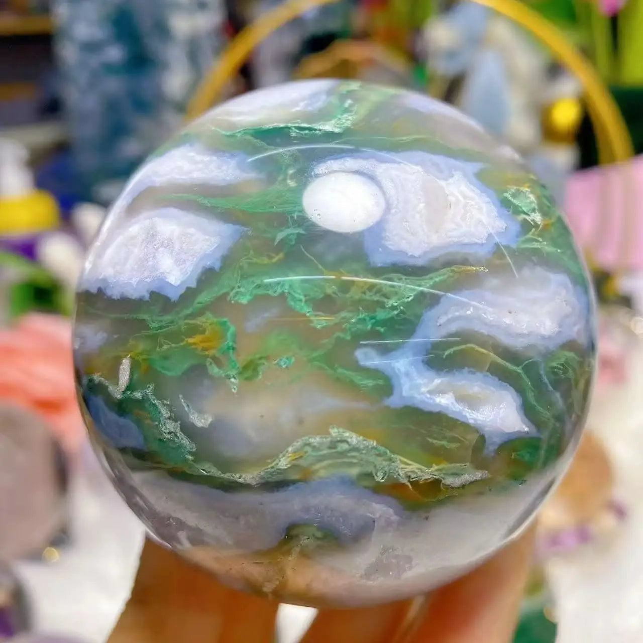Natural Moss Agate Ball Reiki Tree Crystal Sphere Home Office Collections Aesthetic Decorative Minerals Modern Stones 2025
