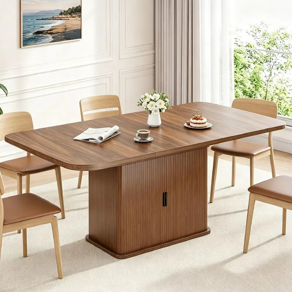 Modern Expandable Dining Table, 4-6 Seater, 47-63 Adjustable Kitchen Table with Storage
