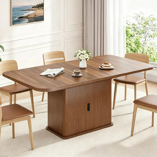 Modern Expandable Dining Table, 4-6 Seater, 47-63 Adjustable Kitchen Table with Storage