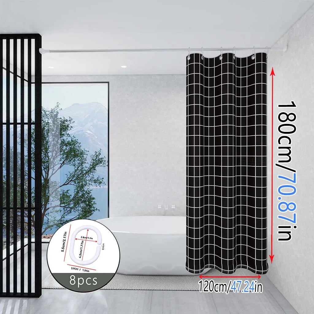 High - Quality Black Grid Design Polyester Shower Curtain, Perfect for Bathroom Decoration