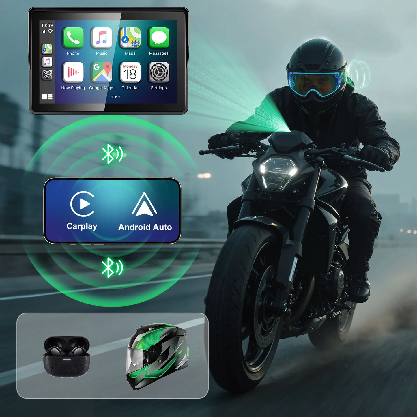 5 inch Wireless Motorcycle CarPlay Android Auto Compatible with All Models Portable GPS Navigation Dashboard Fit For ZX Moto