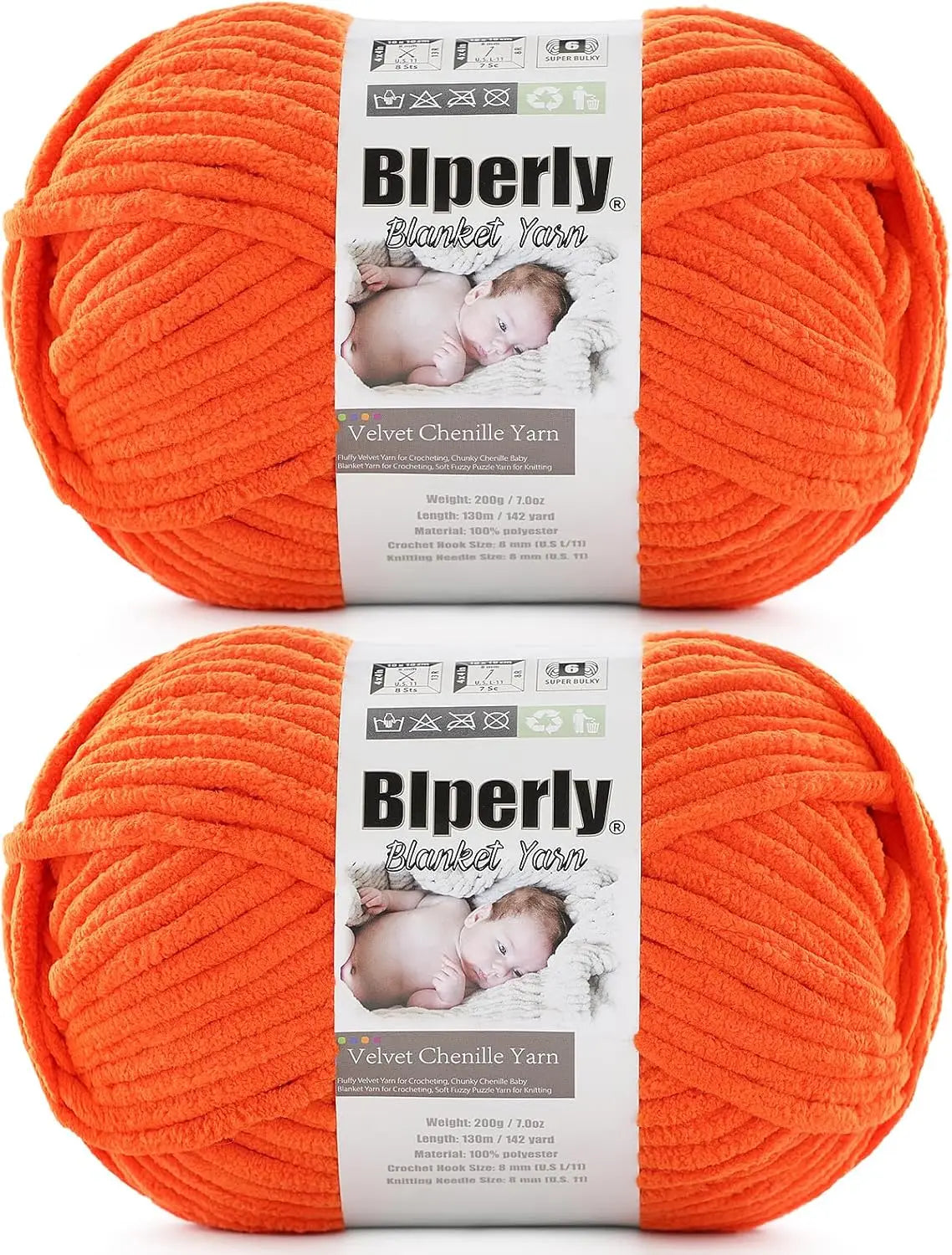 Super Bulky Velvet Chenille Yarn for Crocheting - 2 Skeins 200g Each - Ultra Soft Chunky Knitting Yarn for Baby Blankets