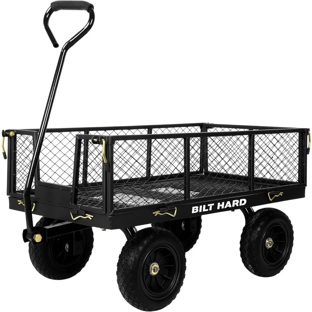 BILT HARD 400 lbs 10" Flat Free Tires Steel Garden Cart with 180° Rotating Handle and Removable Sides, 4 Cu.Ft Capacity Utility