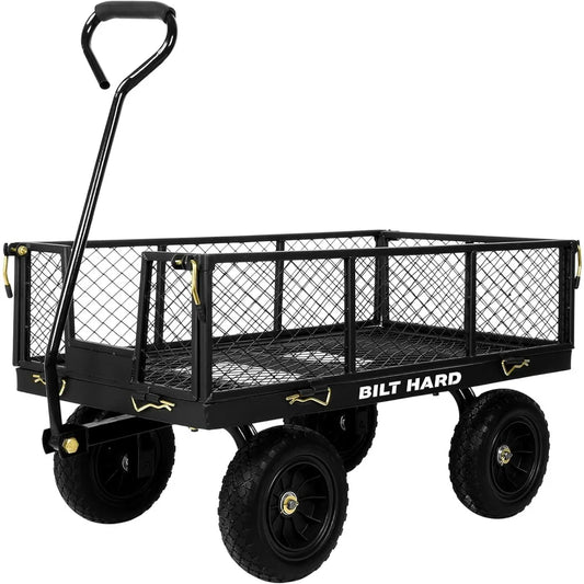 BILT HARD 400 lbs 10" Flat Free Tires Steel Garden Cart with 180° Rotating Handle and Removable Sides, 4 Cu.Ft Capacity Utility