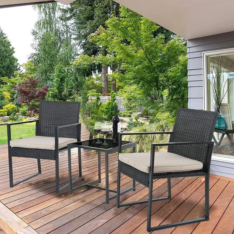 Patio Bistro Set 3 Pieces Outdoor Wicker Chair Patio Rattan Furniture Wicker Conversation Sets Backyard Garden Balcony Poolside