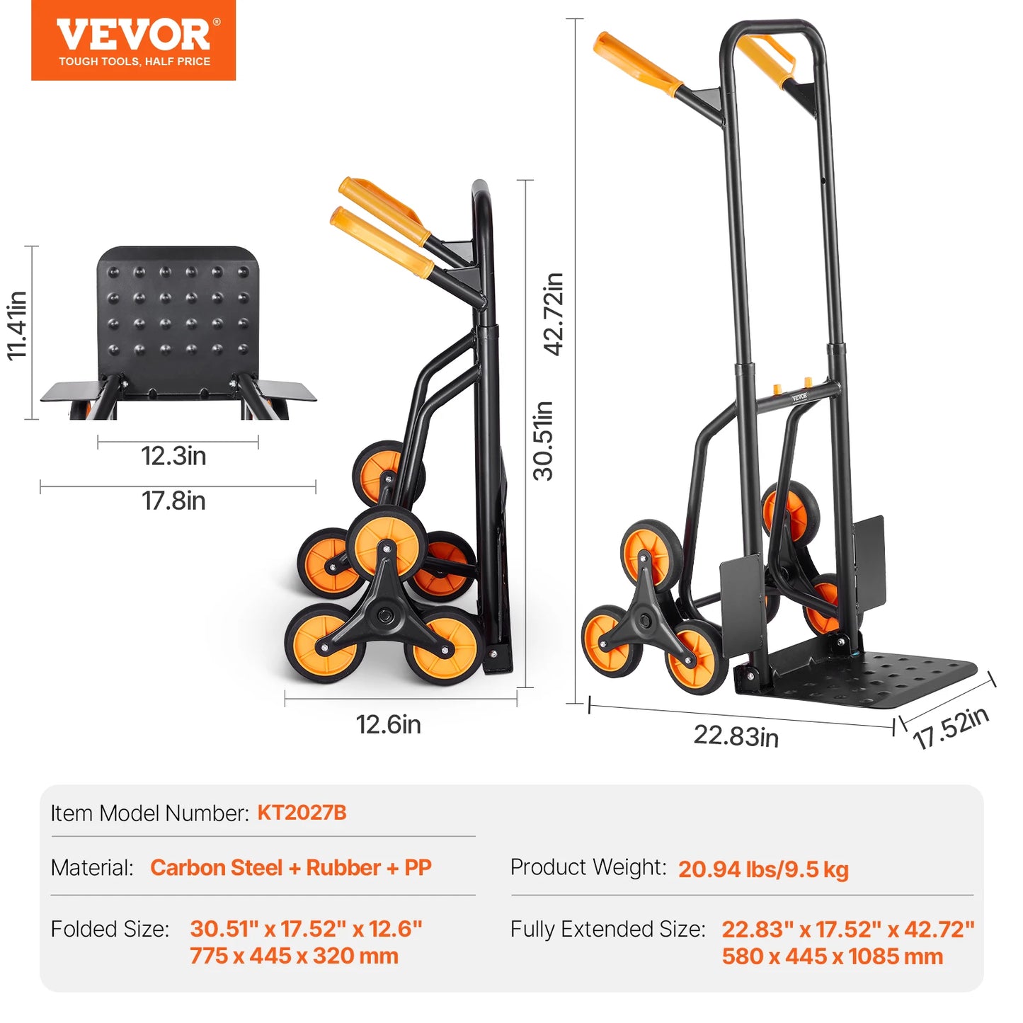 SucceBuy 440/770 lbs Folding Hand Truck Dolly with 6 Wheels & 2 Elastic Ropes Stair Climbing Cart for Shopping Moving Warehouse