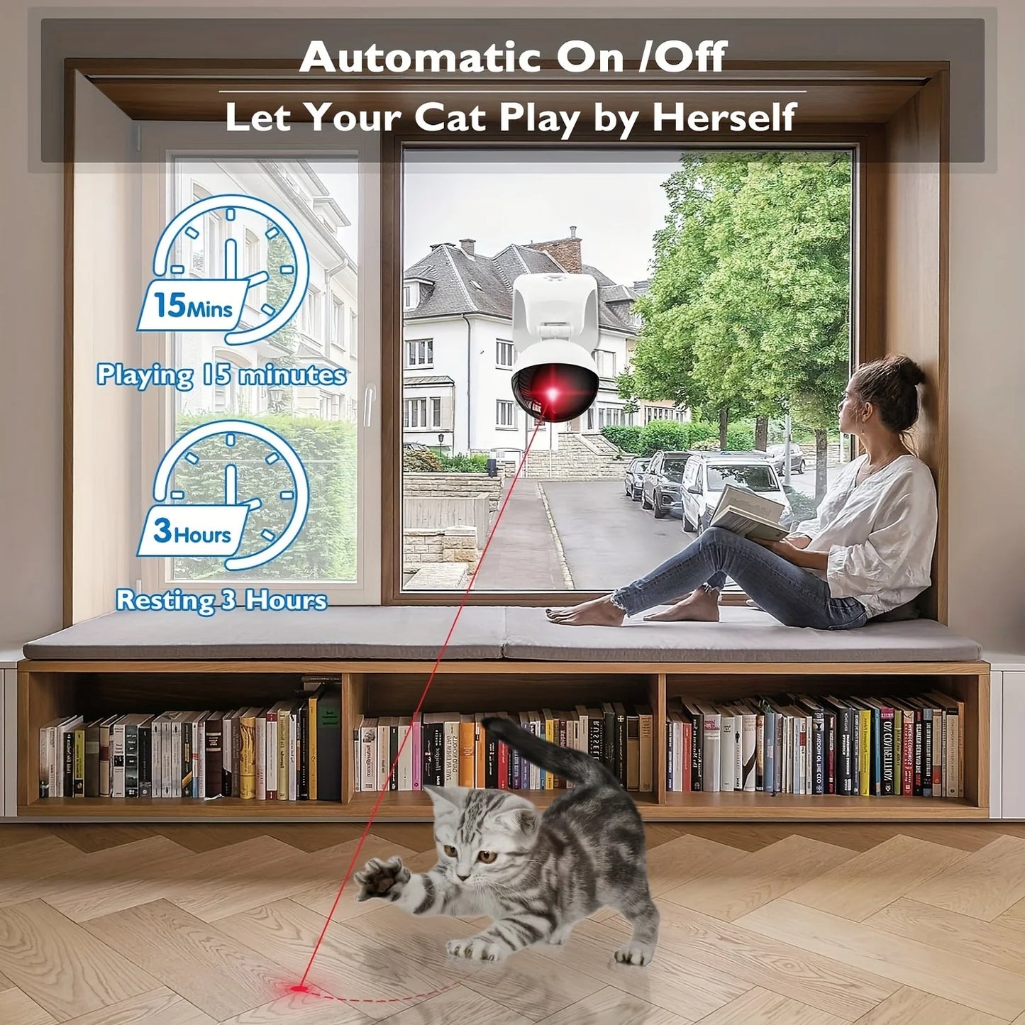 Interactive Laser Pointer Cat Toys For Indoor Cats, Automatic Cat Laser Toys For Bored Indoor Adult Cats/Kittens/Dogs, USB Rechargeable, 3 Sport Modes, Can Be Hung Or Placed, Suitable For Holiday Gifts, Christmas Gifts.