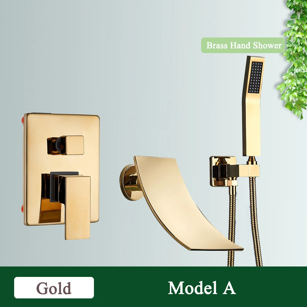 Rozin Bathroom Faucets For Bathtub Wall Mounted Waterfall Shower Faucet System Embedded Box Hidden Mixer Tap With Bath Tub Spout
