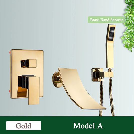 Rozin Bathroom Faucets For Bathtub Wall Mounted Waterfall Shower Faucet System Embedded Box Hidden Mixer Tap With Bath Tub Spout