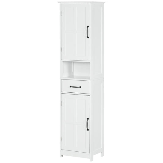 Kleankin Slim Bathroom Storage Cabinet, Tall Bathroom Cabinet, Linen Tower with Open Shelf, Drawer, Recessed Doors
