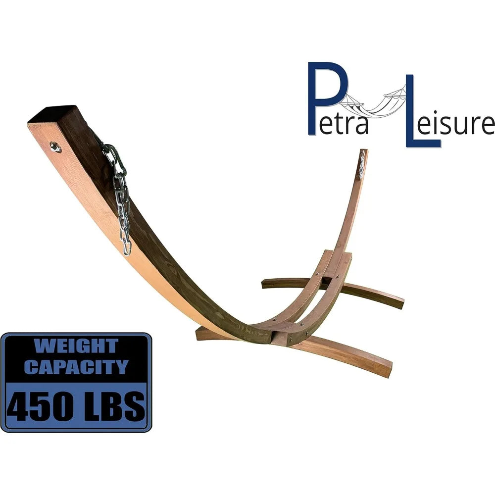 14 Ft. Wooden Arc Hammock Stand. 450 LB Capacity. Teak Stain Finish