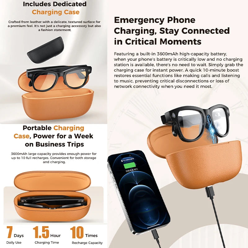 2026 New 3600mAh Large Battery Smart Glasses 8MP HD Camera Video Recording AI Photo Recognition Translation Voice Sunglasses Men