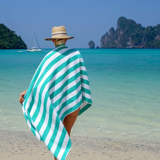 Arkwright Cabana Stripe Beach Towel - Pack of 4, Large Soft Quick Dry Cotton Terry Towels Set for Pool, Swim