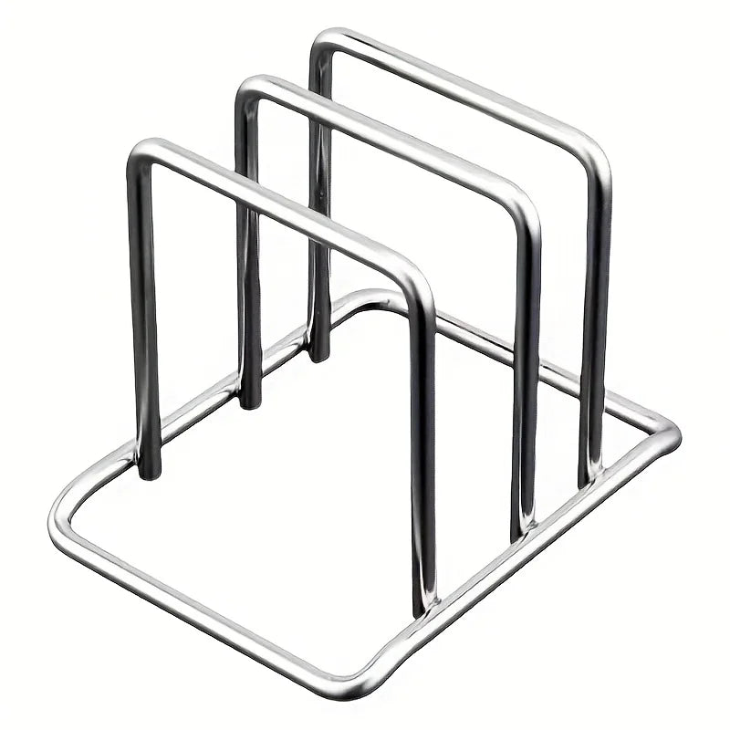 1pc Space-Saving Stainless Steel Pot Lid and Cutting Board Organizer Combo - Heavy-Duty Countertop Rack, kitchen organizer