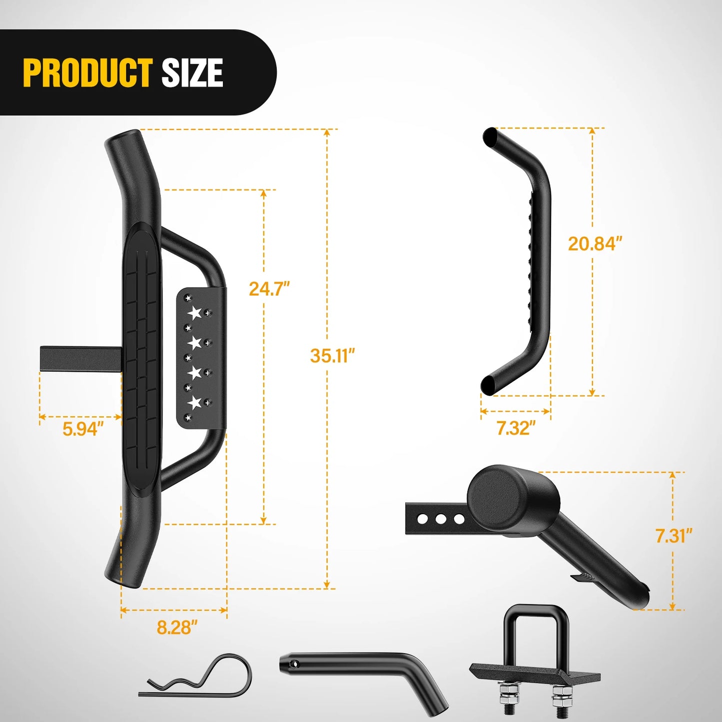 Nilight 36" Hitch Step Fits 2" Receivers Trailer Towing Drop with Rubber Non-Slip Pad Rear Bumper Guard with 5/8" Hitch Pin Clip & U-Bolts Stabilize for Pickup Truck Car SUV