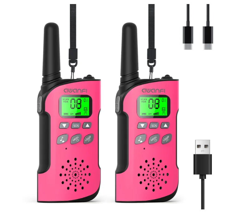 AWANFI Kids Walkie Talkies Rechargeable  2/3/4 Packs Long Range FRS, 22 Channels, VOX, 1000mAh Li-ion Battery for Camping Hiking