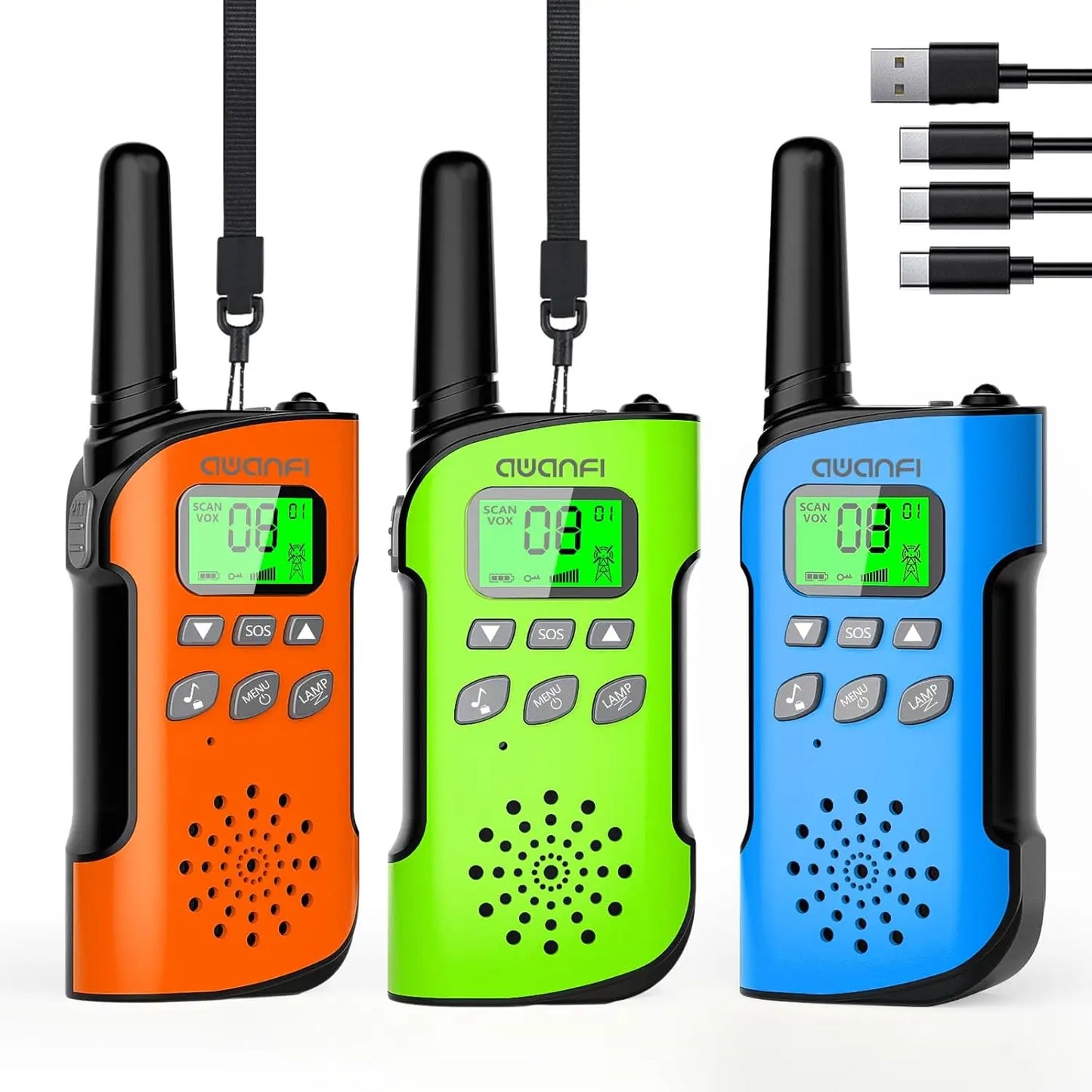 AWANFI Kids Walkie Talkies Rechargeable  2/3/4 Packs Long Range FRS, 22 Channels, VOX, 1000mAh Li-ion Battery for Camping Hiking